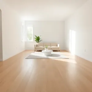 Salon z jasną drewnianą podłogą