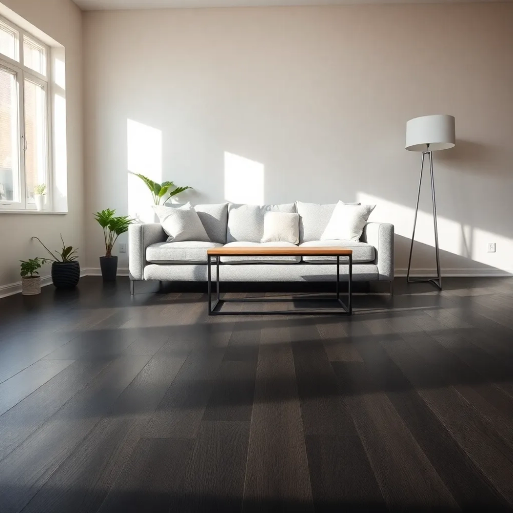 Ciemną podłogą w salonie aranżacje