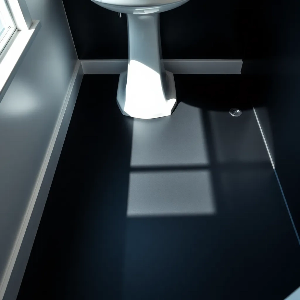 Czarna podłoga w małej łazience