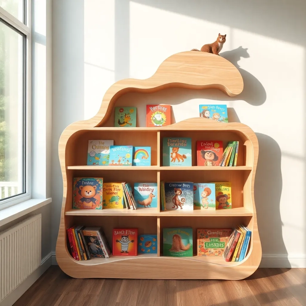 Drewniany regał na książki dla dzieci