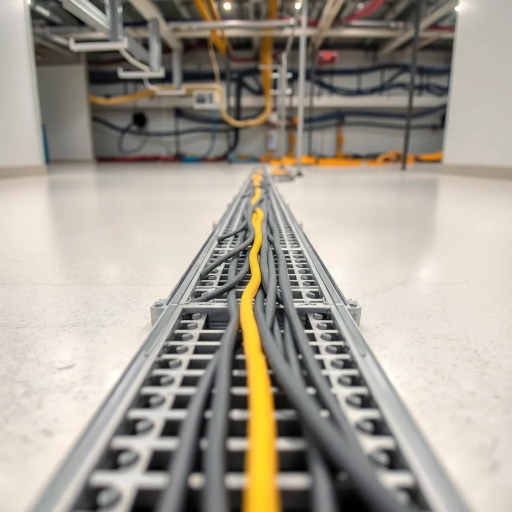 Instalacja elektryczna w korytkach na podłodze