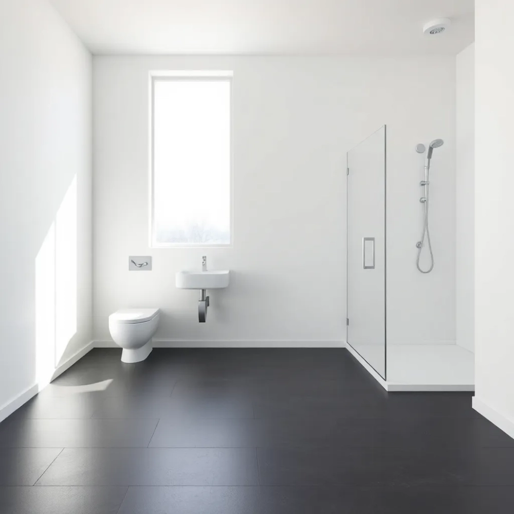 Jasną łazienka z ciemną podłoga