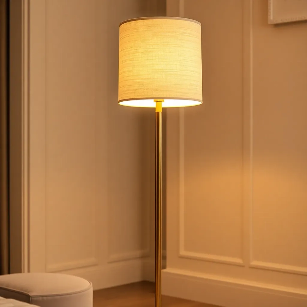 Lampa podłogowa złota z abażurem