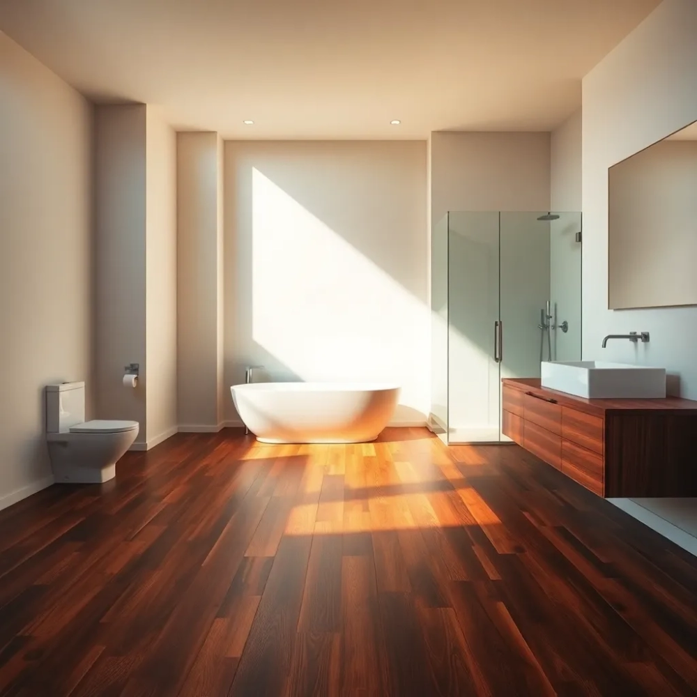 Łazienka z drewnianą podłogą