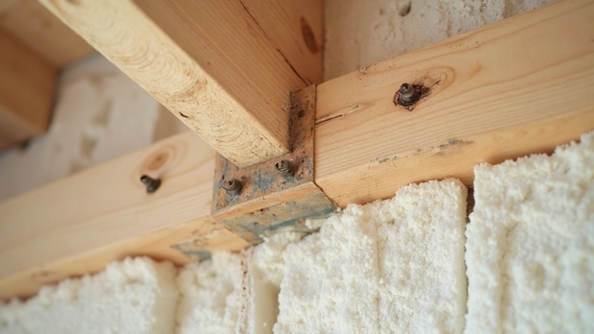 Mocowanie belki do ściany ocieplonej styropianem