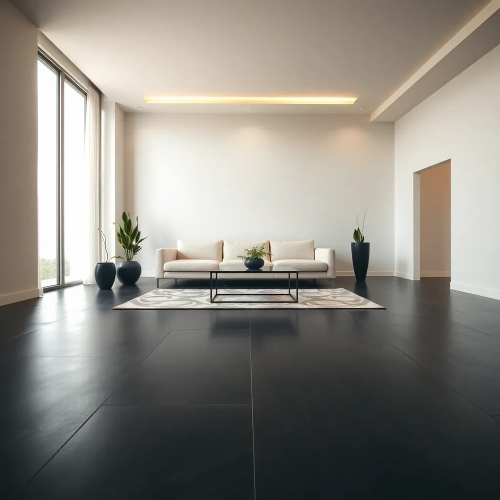 Nowoczesny salon z ciemną podłogą