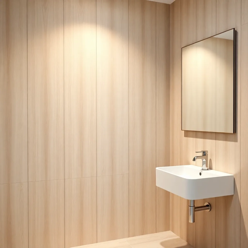 Panele podłogowe na ścianie w łazience