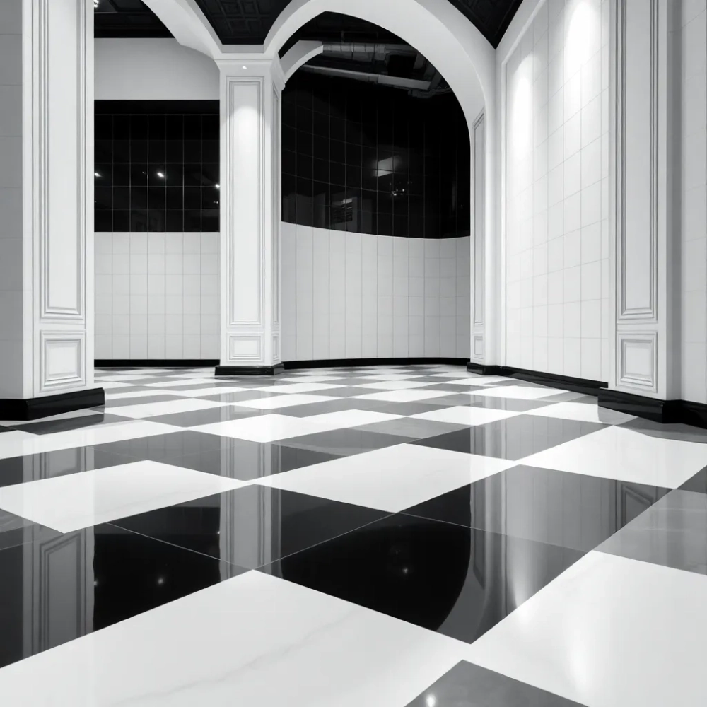 Płytki podłogowe białe z czarnym