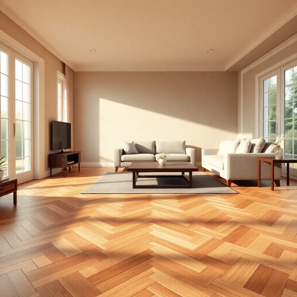 Podłoga w jodełkę w salonie