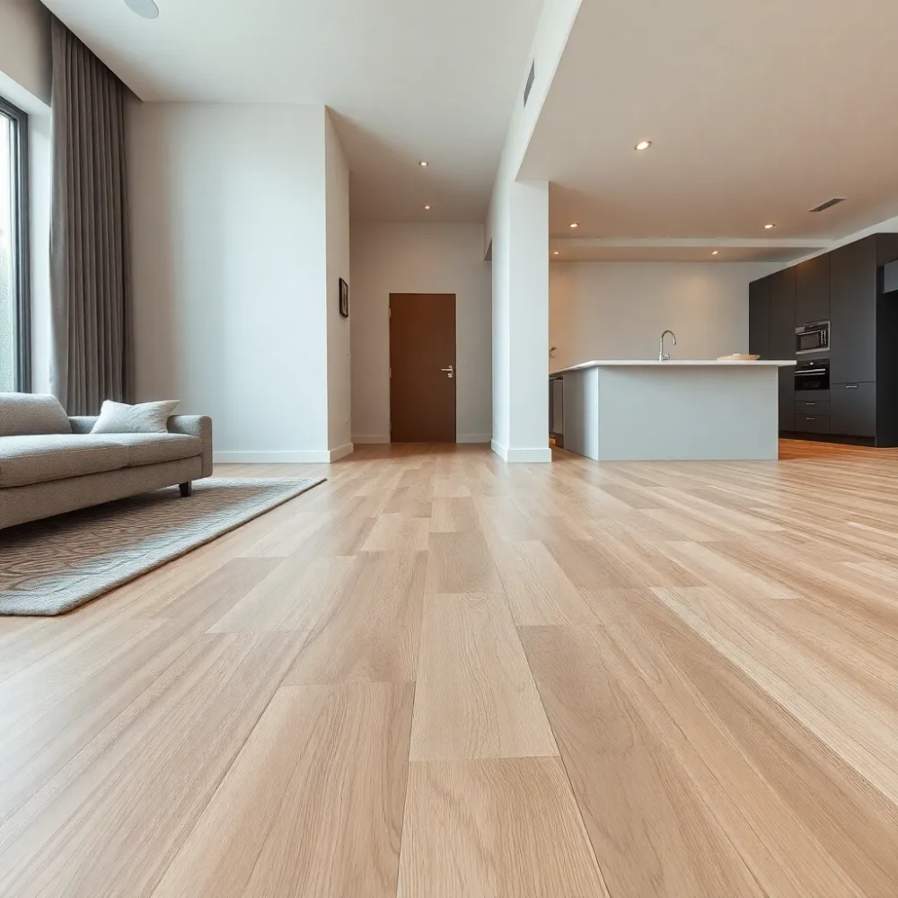 Podłoga w salonie z aneksem kuchennym