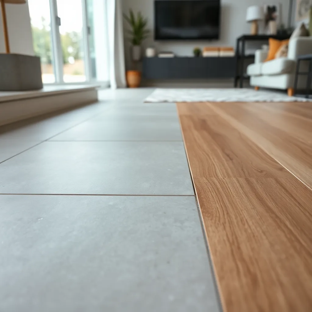 Połączenie płytek z panelami w salonie