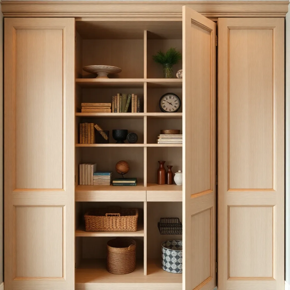 Regał z drzwiami i półkami