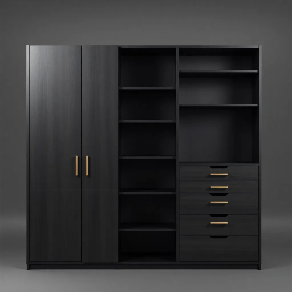 Regał z drzwiami i szufladami