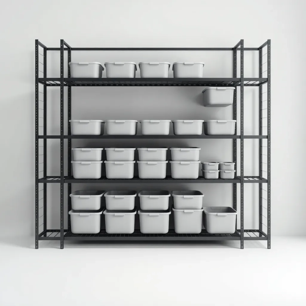 Regał z pojemnikami