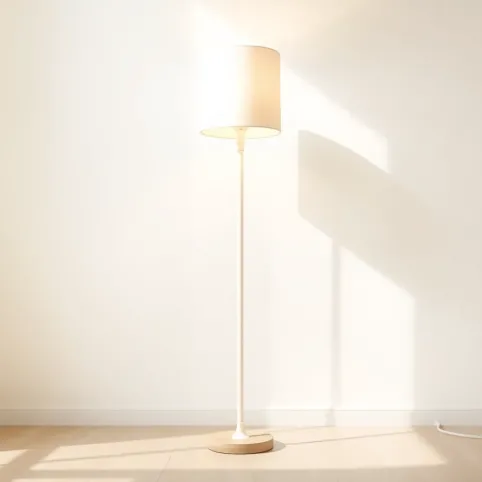 Lampa podłogowa biała z drewnem