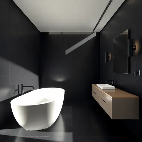 Łazienka z ciemną podłogą