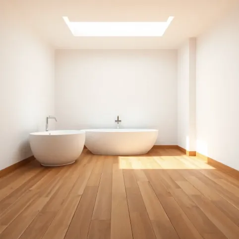 Łazienka z drewnianą podłogą inspiracje