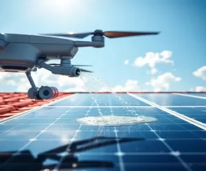 Mycie paneli fotowoltaicznych dronem