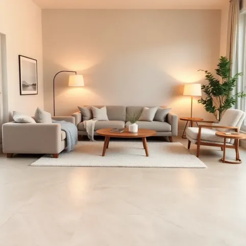 Płytki w salonie bez ogrzewania podłogowego