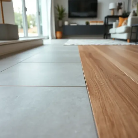 Połączenie płytek z panelami w salonie