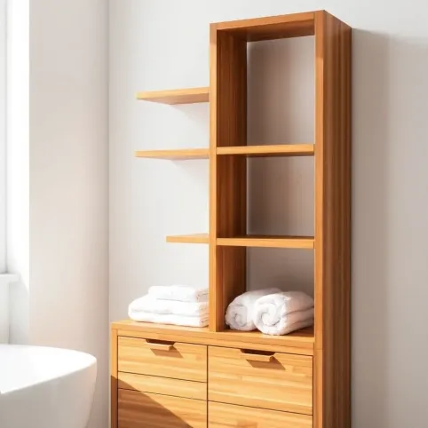 Regał bambusowy do łazienki z szufladami