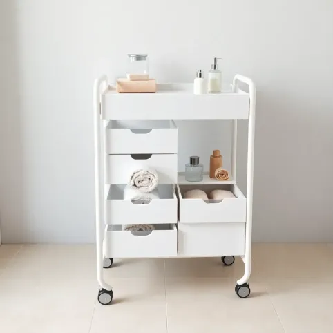 Regał łazienkowy na kółkach z szufladami