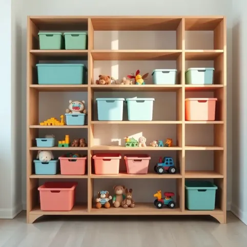 Regał na zabawki z pojemnikami