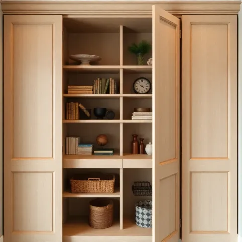 Regał z drzwiami i półkami