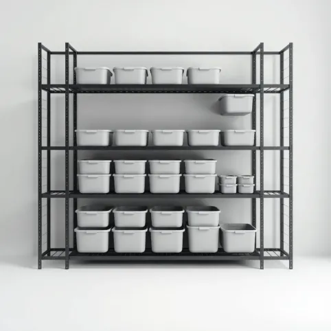 Regał z pojemnikami