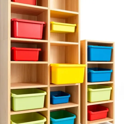 Regał z pojemnikami na zabawki Drewniany