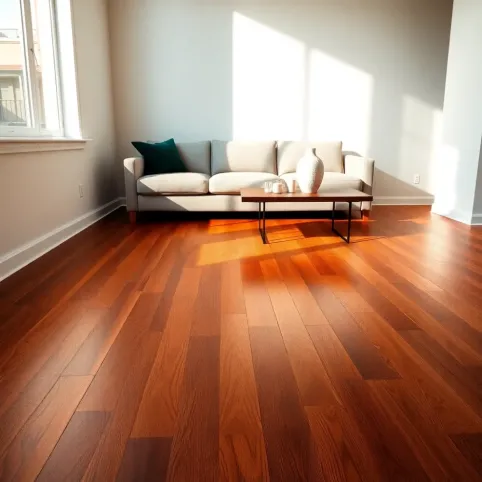 Salon z drewnianą podłogą