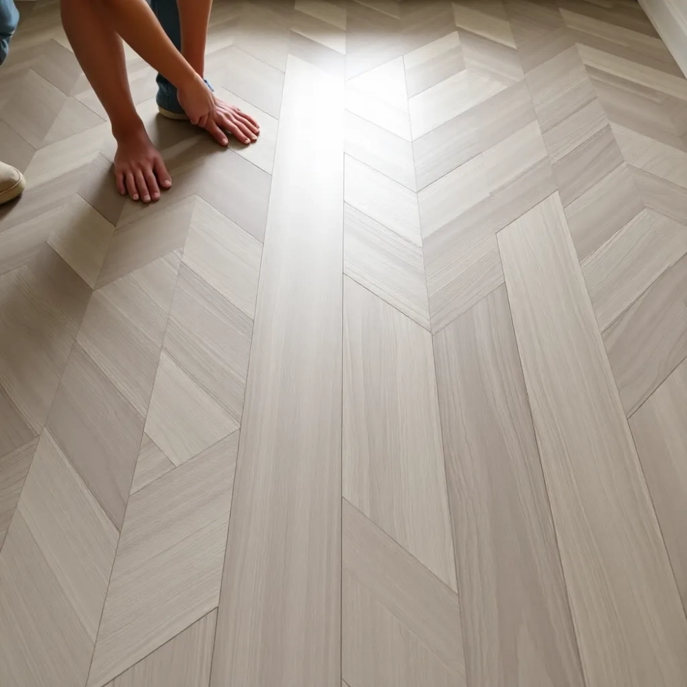 Sposób układanie paneli winylowych w jodełkę