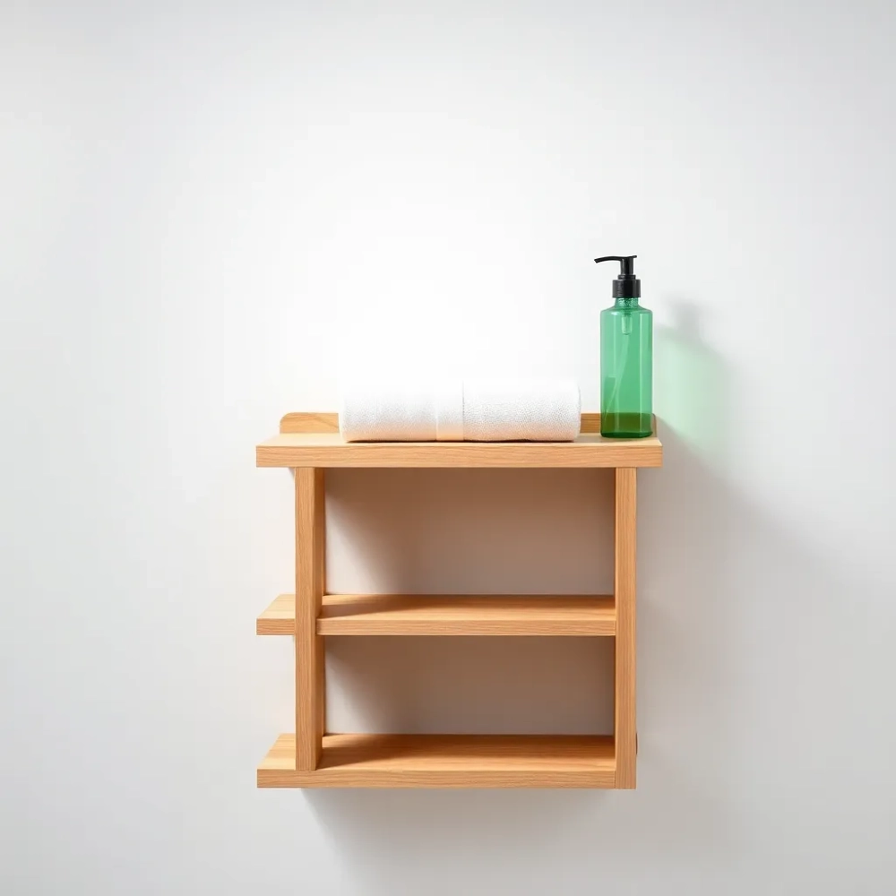 Wąski drewniany regał do łazienki