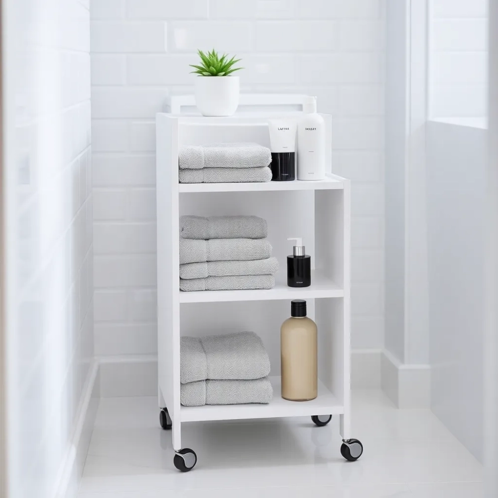 Wąski regał łazienkowy na kółkach