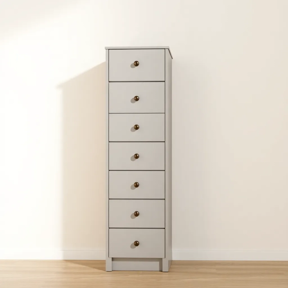 Wąski regał z szufladami