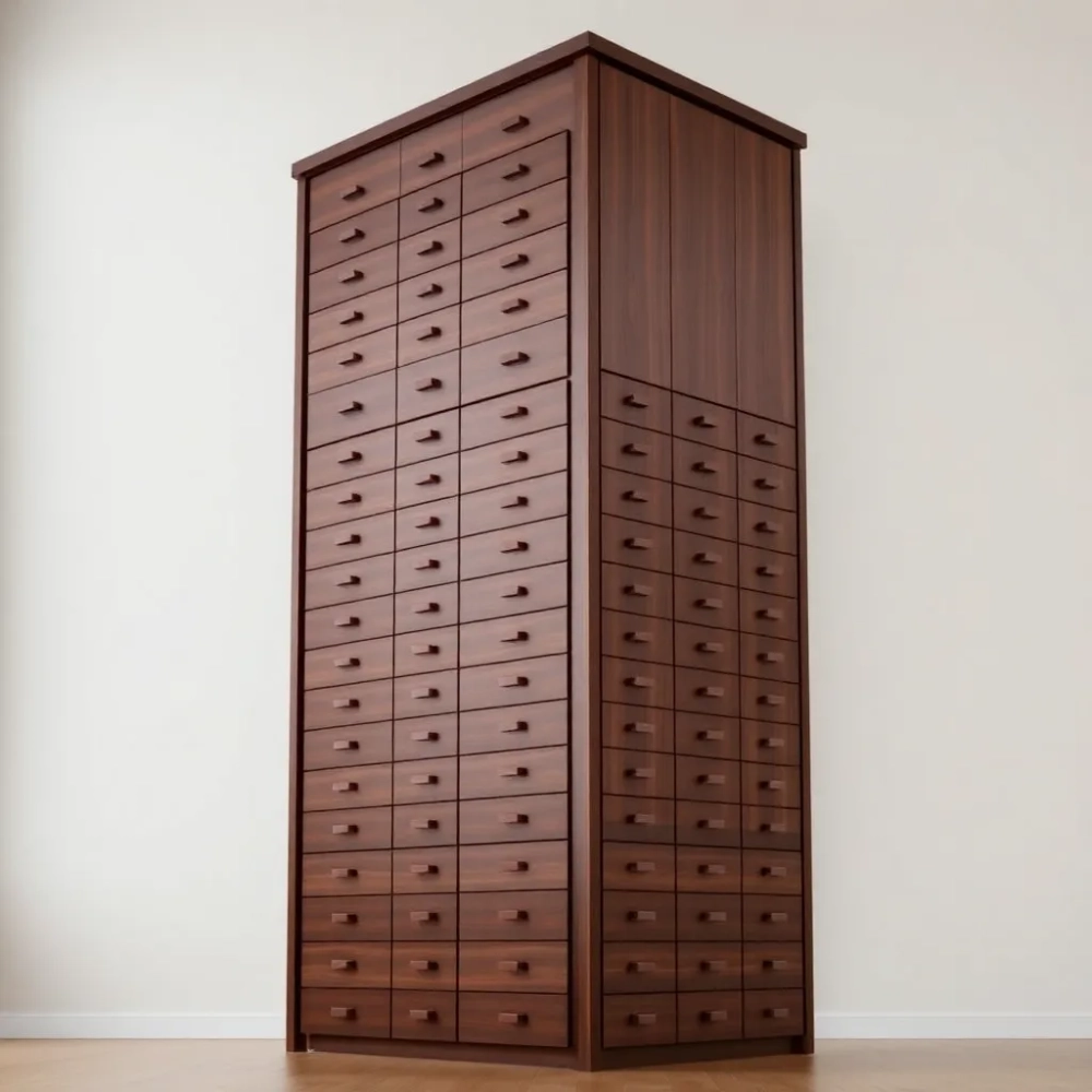 Wysoki regał z szufladami